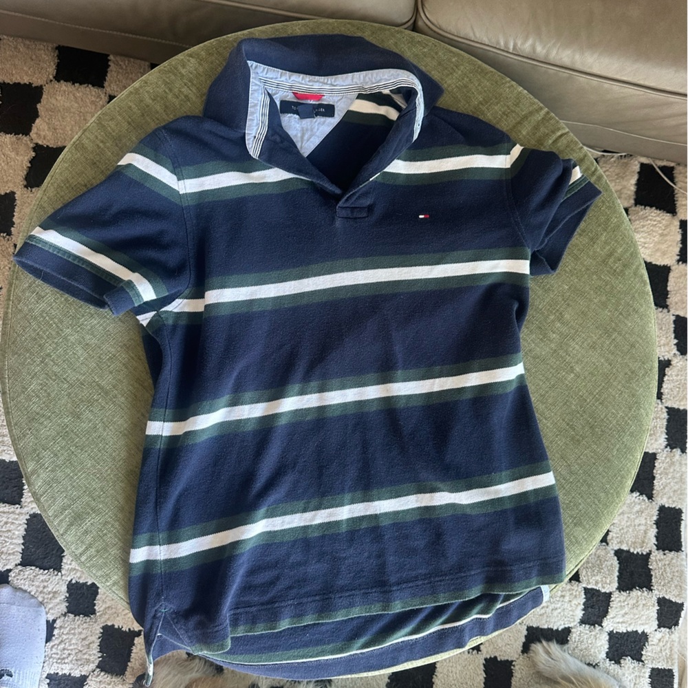 Tommy Hilfiger Blue and White Striped Polo Shirt